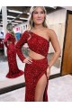 Velvet Sequin Mermaid Sweep Train Long Sleeves Velvet Sequin Evening Dress Cairns