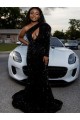 Velvet Sequin Sweep Train Long Sleeves Prom Dress Cairns
