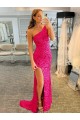 Velvet Sequin Sheath Sweep Train Sleeveless One Shoulder Evening Dress Cairns