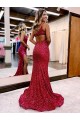 Velvet Sequin Mermaid Sweep Train Sleeveless High Slit Prom Dress / Evening Dress Cairns