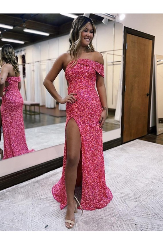Velvet Sequin Sheath Sweep Train Sleeveless One Shoulder Prom Dress / Evening Dress Cairns
