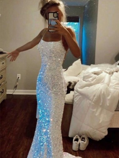 Velvet Sequin Sheath Sweep Train Sleeveless Spaghetti Straps Evening Dress Cairns