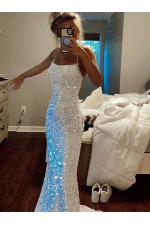 Velvet Sequin Sheath Sweep Train Sleeveless Spaghetti Straps Evening Dress Cairns