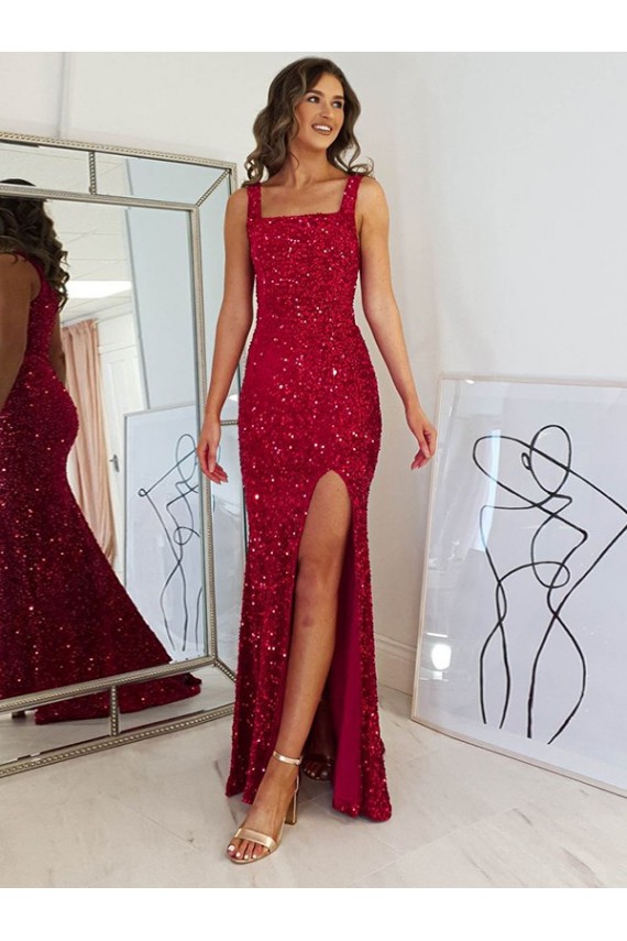 Velvet Sequin Sheath Long Sleeveless Prom Dress Cairns