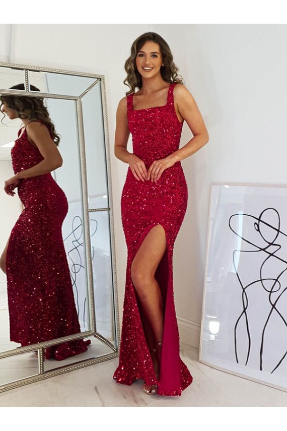 Velvet Sequin Sheath Long Sleeveless Prom Dress Cairns