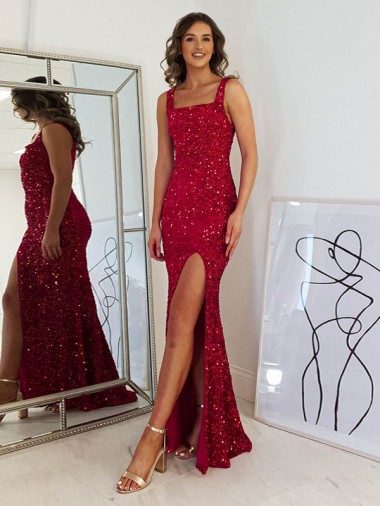 Velvet Sequin Sheath Long Sleeveless Prom Dress Cairns