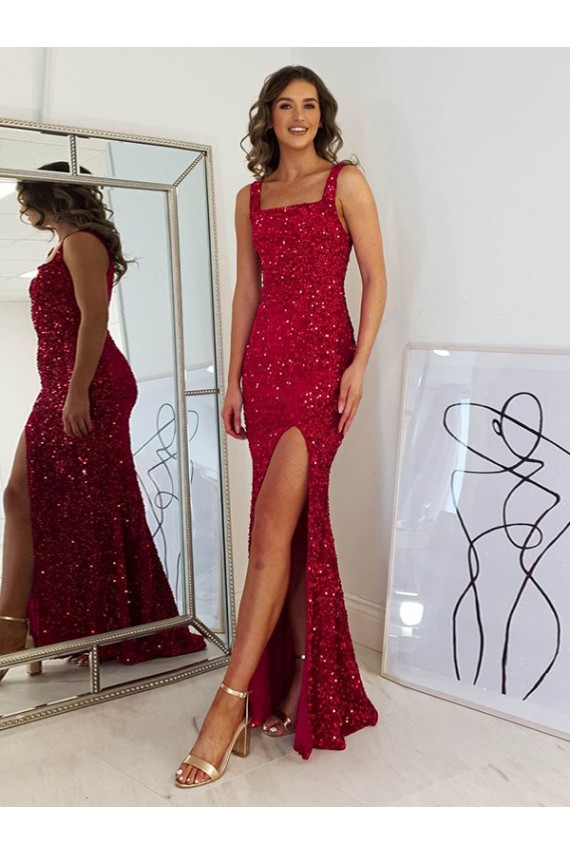 Velvet Sequin Sheath Long Sleeveless Prom Dress Cairns