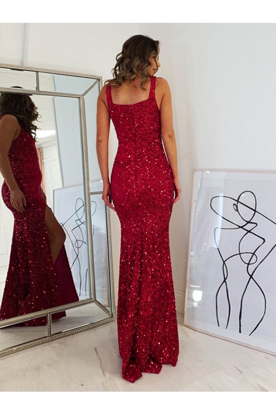 Velvet Sequin Sheath Long Sleeveless Prom Dress Cairns