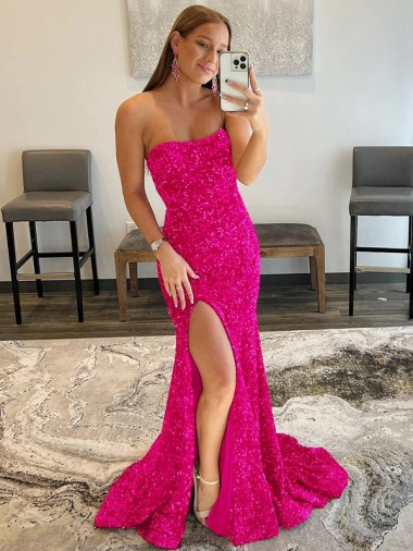 Velvet Sequin Sheath Sweep Train Sleeveless High Side Slit Prom Dress Cairns