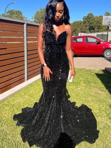 Velvet Sequin Mermaid Long Sleeveless Prom Dress Cairns