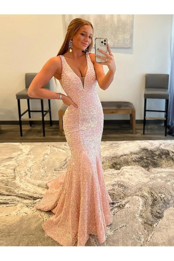 Velvet Sequin Sheath Sweep Train Sleeveless V-Neck Evening Dress Cairns