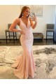 Velvet Sequin Sheath Sweep Train Sleeveless V-Neck Evening Dress Cairns
