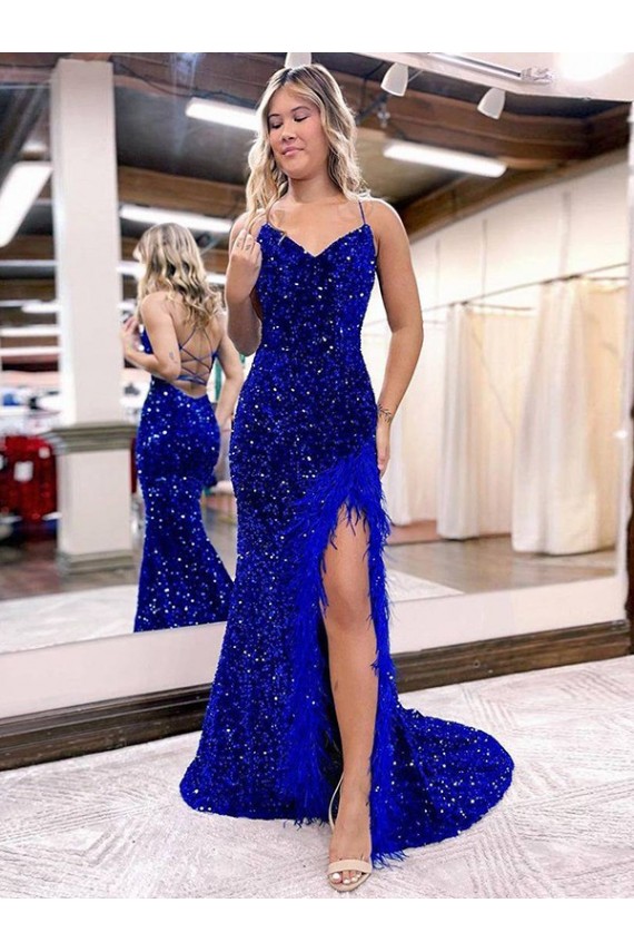 Velvet Sequin Sheath Sweep Train Sleeveless V-Neck Long Evening Dress Cairns