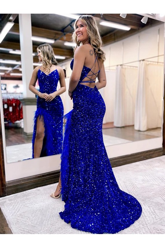 Velvet Sequin Sheath Sweep Train Sleeveless V-Neck Long Evening Dress Cairns