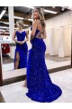 Velvet Sequin Sheath Sweep Train Sleeveless V-Neck Long Evening Dress Cairns