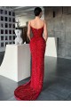 Velvet Sequin Sheath Sweep Train Sleeveless High Side Slit Prom Dress / Evening Dress Cairns