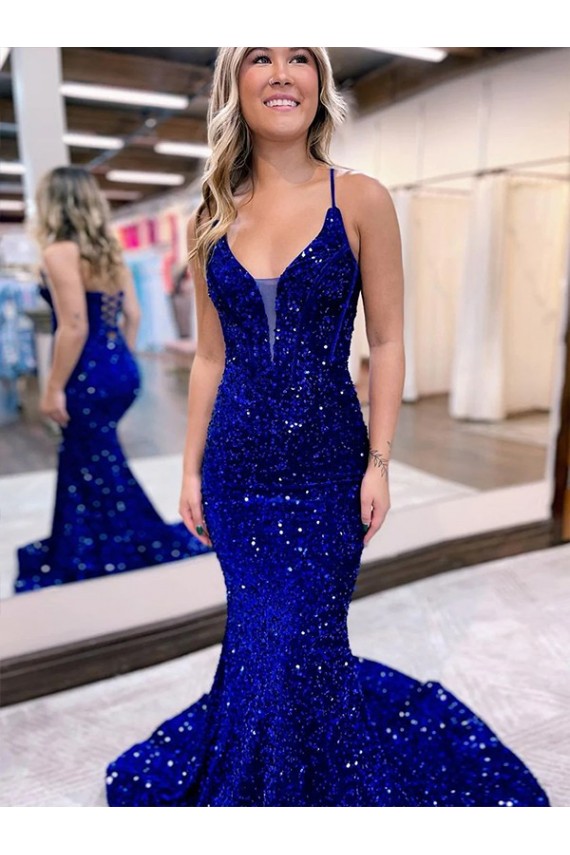 Velvet Sequin Mermaid Court Train Sleeveless Prom Dress Cairns