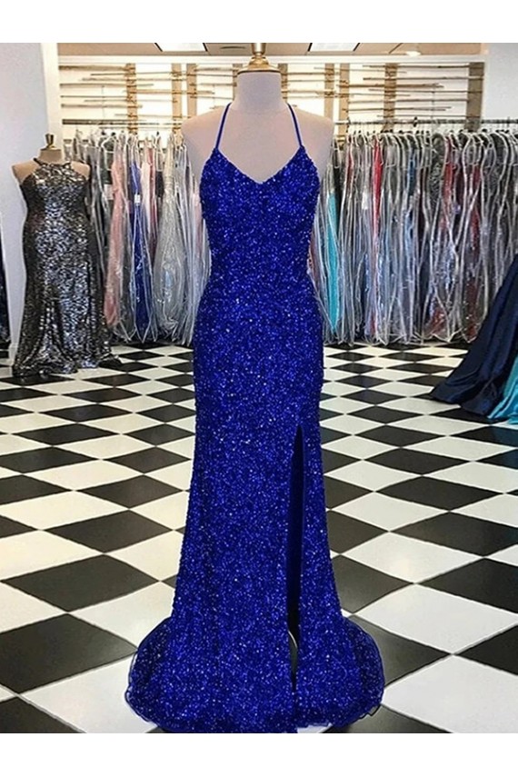 Velvet Sequin Long Sweep Train Sleeveless V-Neck Prom Dress / Evening Dress Cairns