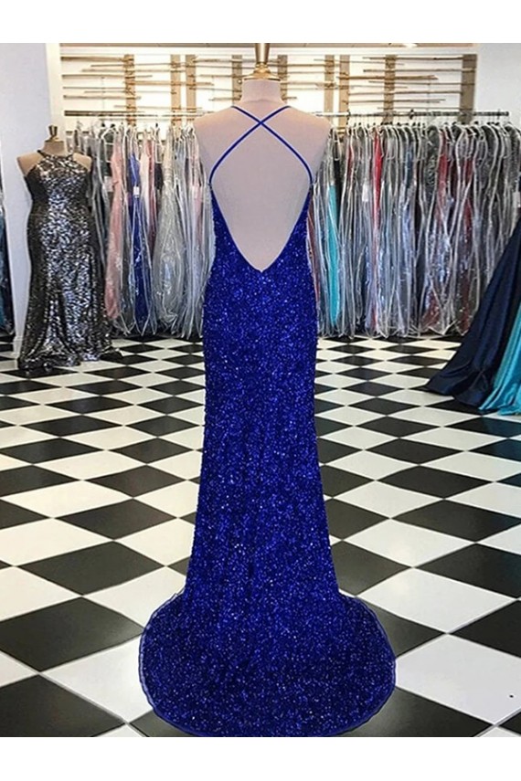 Velvet Sequin Long Sweep Train Sleeveless V-Neck Prom Dress / Evening Dress Cairns