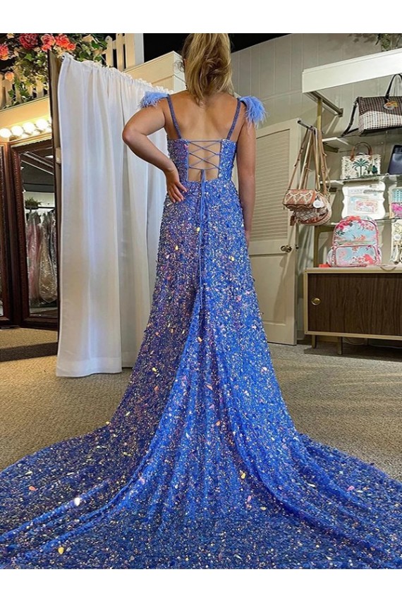 Velvet Sequin A-Line Court Train Sleeveless High Slit Prom Dress / Evening Dress Cairns