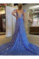 Velvet Sequin A-Line Court Train Sleeveless High Slit Prom Dress / Evening Dress Cairns