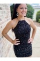 Velvet Sequin Sheath Short Sleeveless Halter Neck Prom Dress Cairns