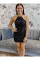 Velvet Sequin Sheath Short Sleeveless Halter Neck Prom Dress Cairns