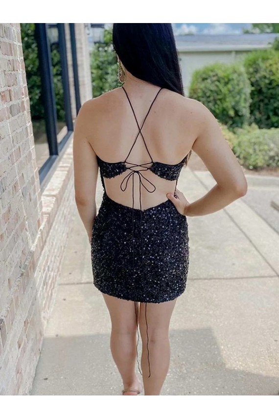Velvet Sequin Sheath Short Sleeveless Halter Neck Prom Dress Cairns