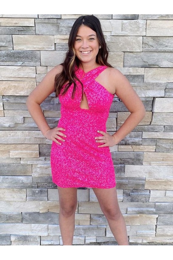 Velvet Sequin Sheath Short Sleeveless Halter Prom Dress Cairns