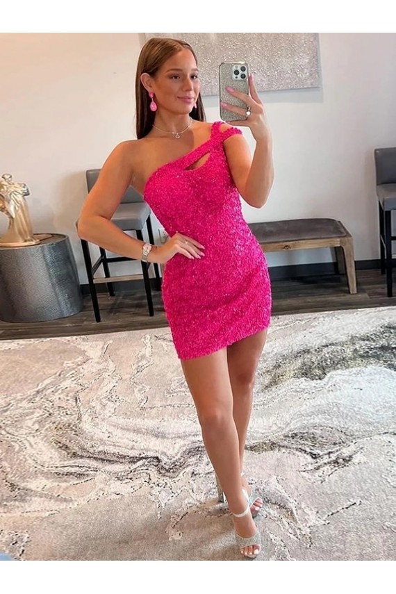 Velvet Sequin Sheath Short Sleeveless One Shoulder Prom Dress / Evening Dress Cairns