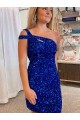 Velvet Sequin Sheath Short Sleeveless One Shoulder Prom Dress / Evening Dress Cairns