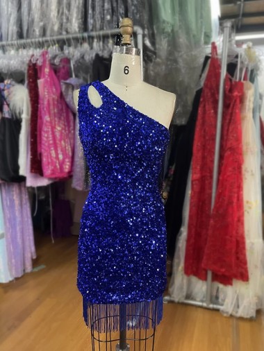 Velvet Sequin Sheath Short Sleeveless One Shoulder Prom Dress Cairns