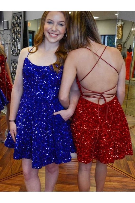 Velvet Sequin A-Line Short Sleeveless Prom Dress Cairns