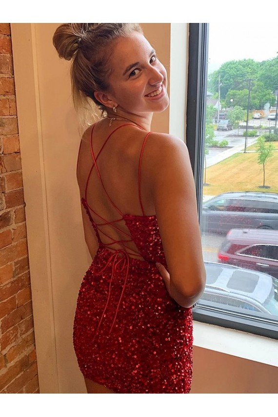 Velvet Sequin Sheath Short Sleeveless V-Neck Prom Dress / Evening Dress Cairns