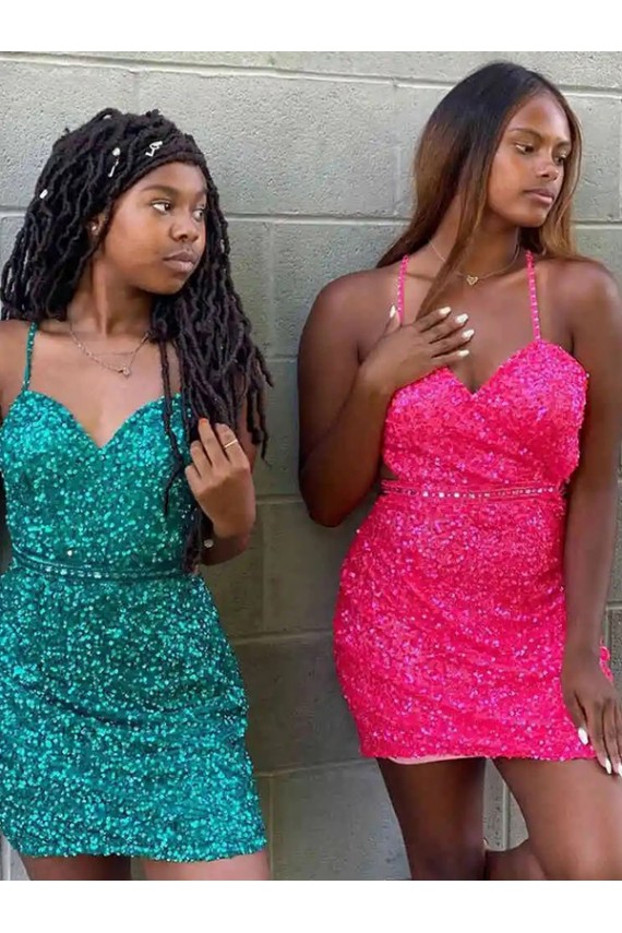 Velvet Sequin Sheath Short Sleeveless V-Neck Prom Dress Cairns