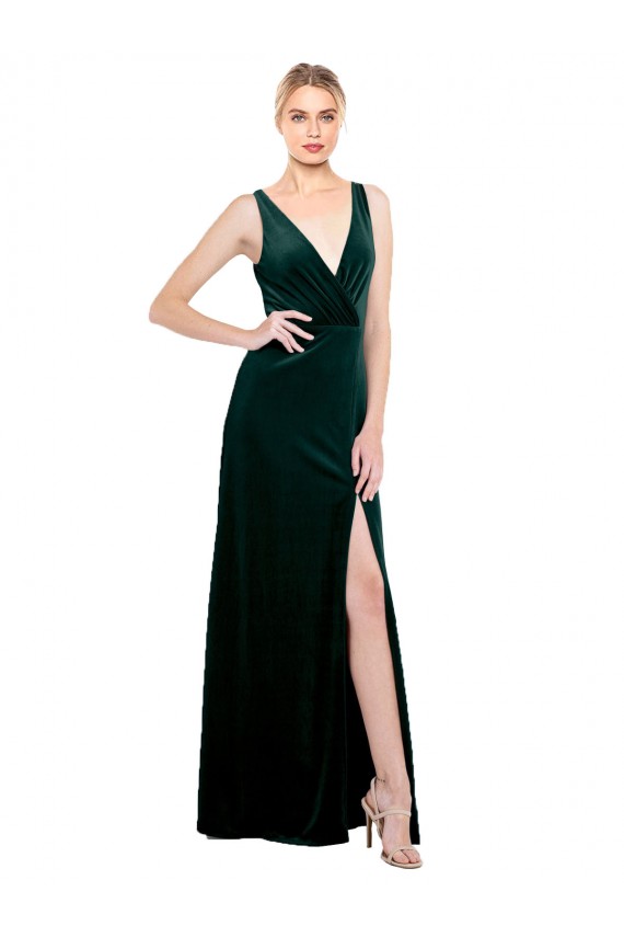 Stretch Velvet A-Line Long Sleeveless V-Back Black Tie Evening Gown / Prom Dress / Bridesmaid Dress Cairns