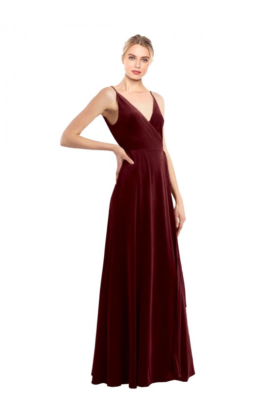 Stretch Velvet A-Line Long Sleeveless V-Back Bridesmaid Dress / Evening Dress Cairns