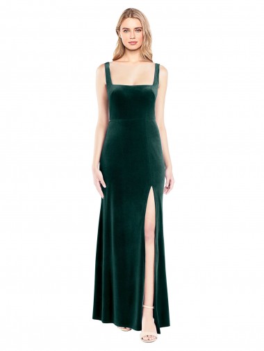 Stretch Velvet A-Line Long Sleeveless Side Slit Prom Dresses Cairns