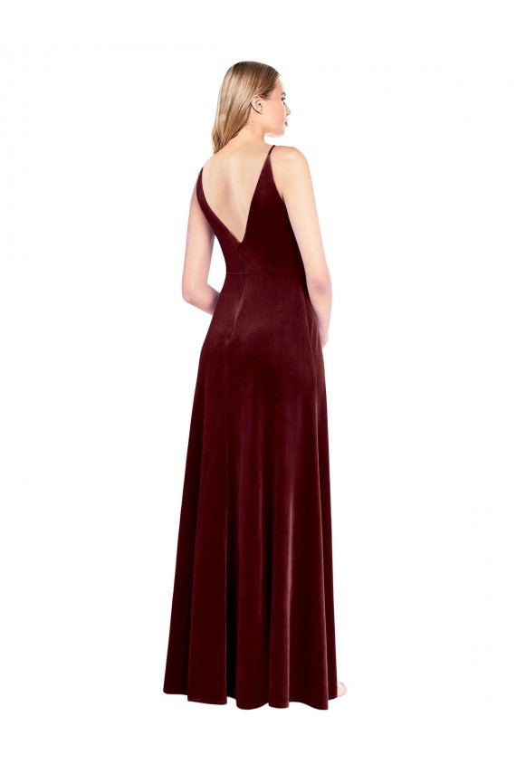 Stretch Velvet A-Line Long Sleeveless V-Back Black Tie Prom Dress / Bridesmaid Dress Cairns