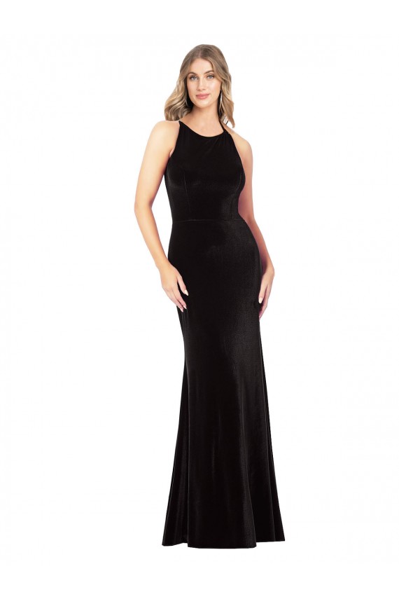 Stretch Velvet Sheath Long Sleeveless Criss Cross Back Formal Evening Gown / Prom Dress / Bridesmaid Dress Cairns