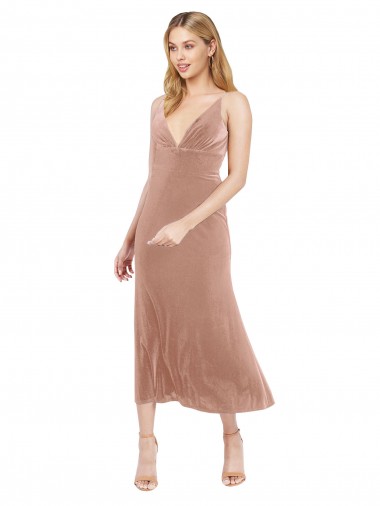 Stretch Velvet A-Line Midi Length Sleeveless V-Back Prom Dress / Bridesmaid Dress Cairns