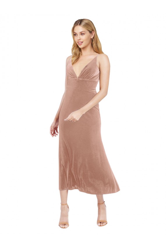 Stretch Velvet A-Line Midi Length Sleeveless V-Back Prom Dress / Bridesmaid Dress Cairns