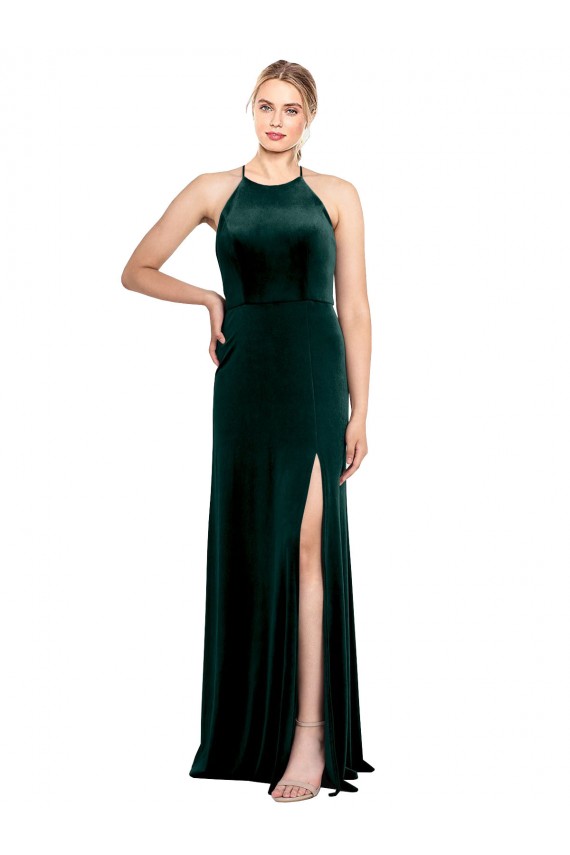 Stretch Velvet A-Line Long Sleeveless Keyhole Back Side Slit Prom Dresses Cairns