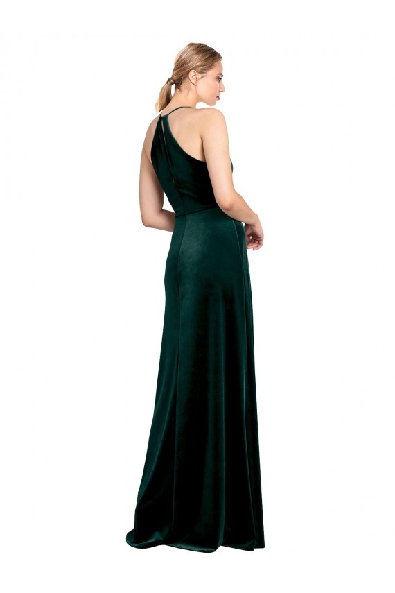 Stretch Velvet A-Line Long Sleeveless Keyhole Back Side Slit Prom Dresses Cairns