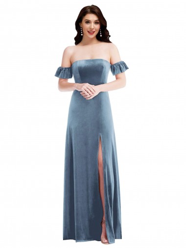 Stretch Velvet A-Line Long Ruffle Sleeves Low Back Formal Dress / Bridesmaid Dress Cairns