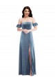 Stretch Velvet A-Line Long Ruffle Sleeves Low Back Formal Dress / Bridesmaid Dress Cairns