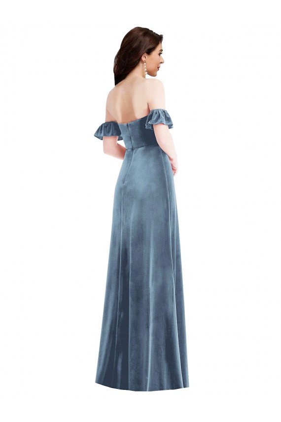 Stretch Velvet A-Line Long Ruffle Sleeves Low Back Formal Dress / Bridesmaid Dress Cairns