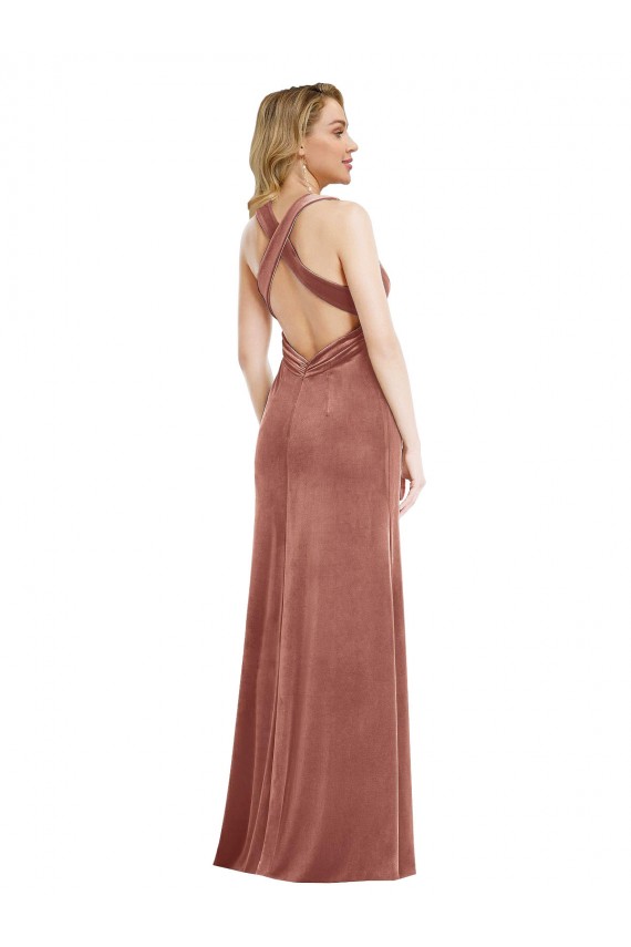 Stretch Velvet A-Line Long Sleeveless Criss Cross Open Back Bridesmaid Dress / Evening Dress Cairns