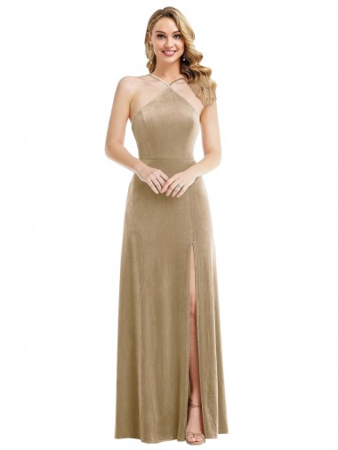 Stretch Velvet A-Line Long Sleeveless Open Back Semi Formal Evening Dress / Prom Dress / Bridesmaid Dress Cairns