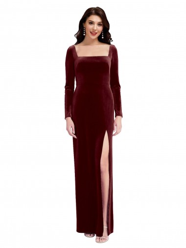 Stretch Velvet A-Line Long Long Sleeves Low Back Prom Dress / Bridesmaid Dress Cairns